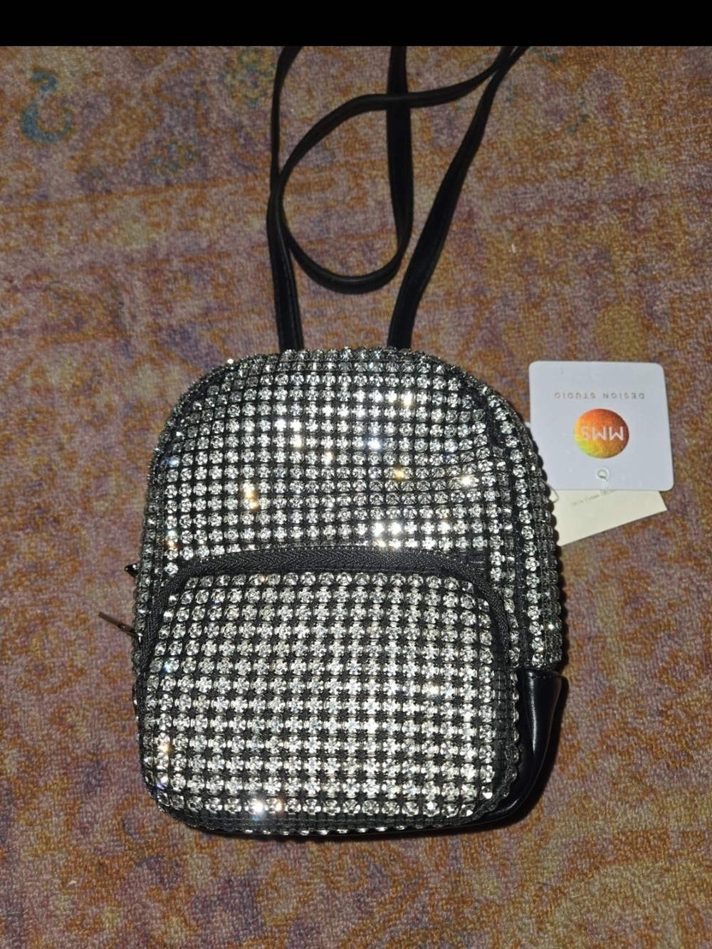Sparkling Black Rhinestone Mini Crossbody Bag mms design backpack
